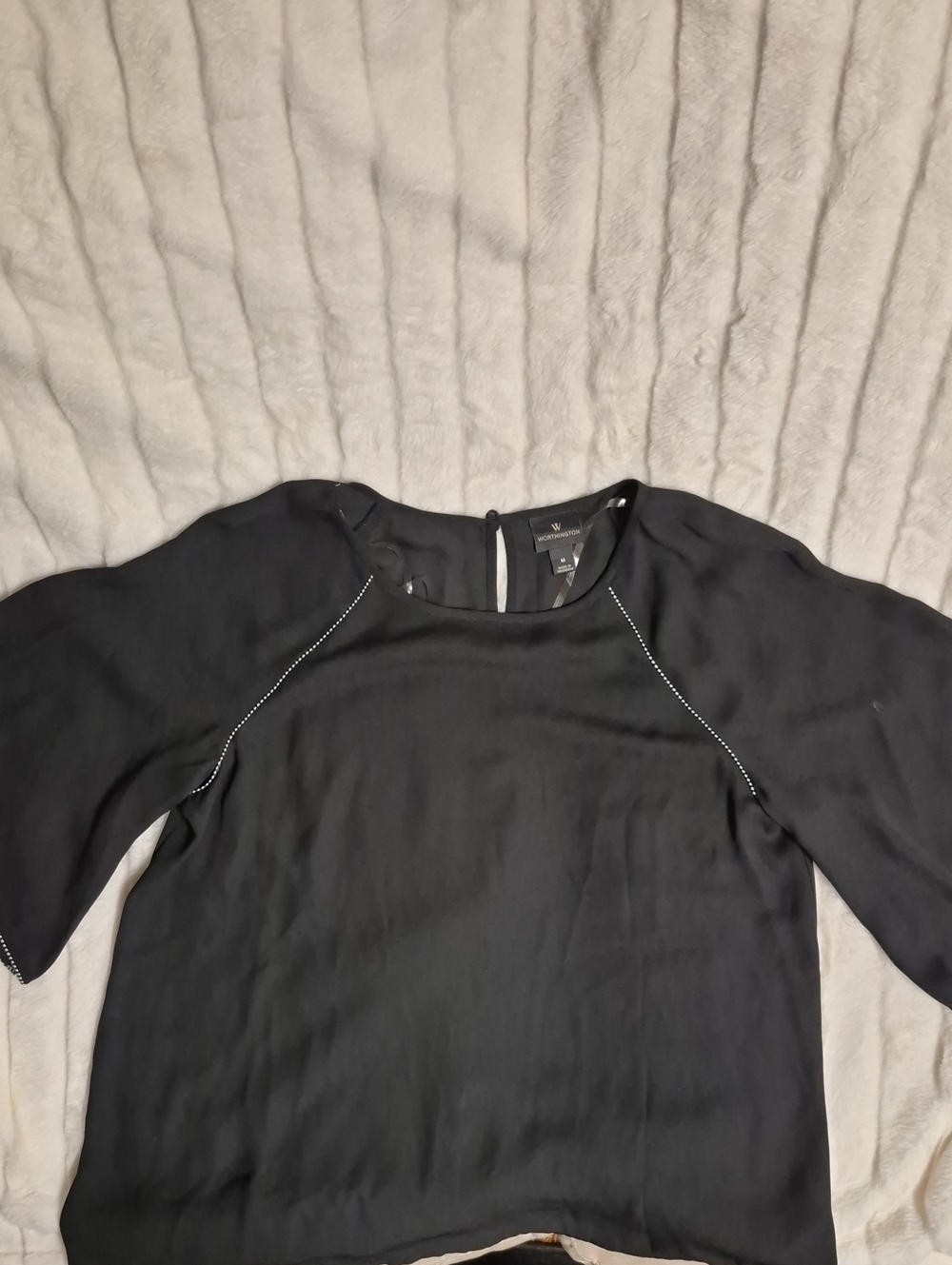 Worthington Black Blouse with Contrast Topstitching